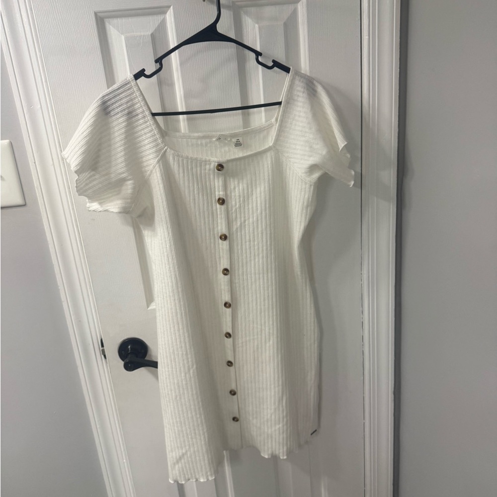 White Button-Down Ribbed Dress Roxy size large - Picture 4 of 4